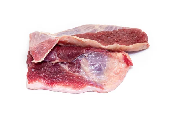 Echte Stukjes Rauw Rundvlees Voor Soep Geïsoleerd Witte Achtergrond — Stockfoto