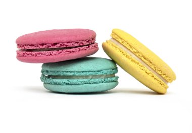 Kek makarna veya makarna veya Fransız Macaroon beyaz Arka Plan üst görünüm izole