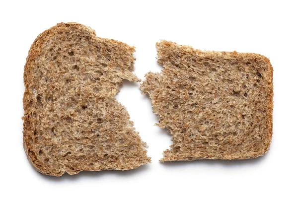 Top View Crumbled Multi Grain Brown Bread Isolated White Background — Stock Photo, Image