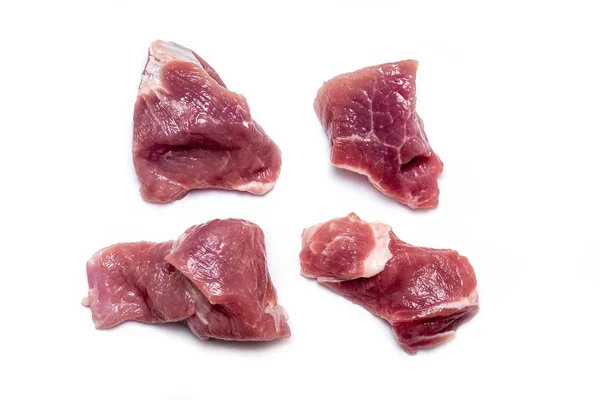 Trozos Cortados Carne Cruda Cerdo Carne Res Aislada Sobre Fondo — Foto de Stock