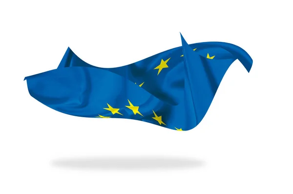 欧盟旗帜在空中 飞过白色背景 — 图库照片