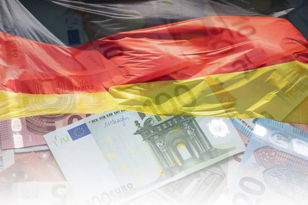 Tyska Flaggan Och Eurosedlar Tysklands Flagga Och Euro Pengar Konceptbild — Stockfoto