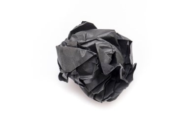 Gerçek Siyah Kağıt Top olarak buruşuk, buruşuk kağıt doku, beyaz Arka Plan izole