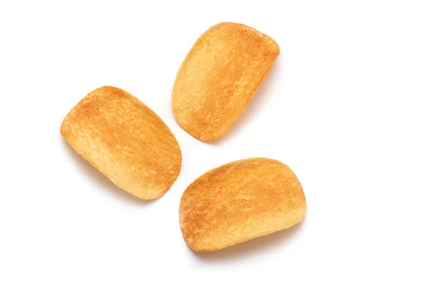Chipsy Trzy Chipsy Ziemniaczane Białym Tle Widok Góry — Zdjęcie stockowe