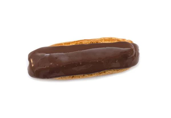 Francés Eclair Con Esmalte Marrón Chocolate Eclairs Con Natillas Aisladas — Foto de Stock