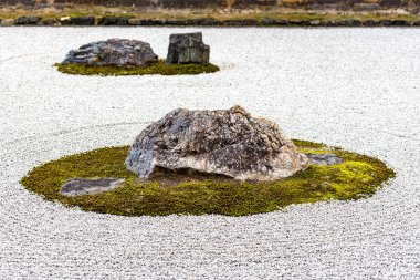 Kyoto - Ocak 03: Kyoto 'daki Ryoanji Tapınağı' nda Zen Rock Garden. Japonya 'da 2017