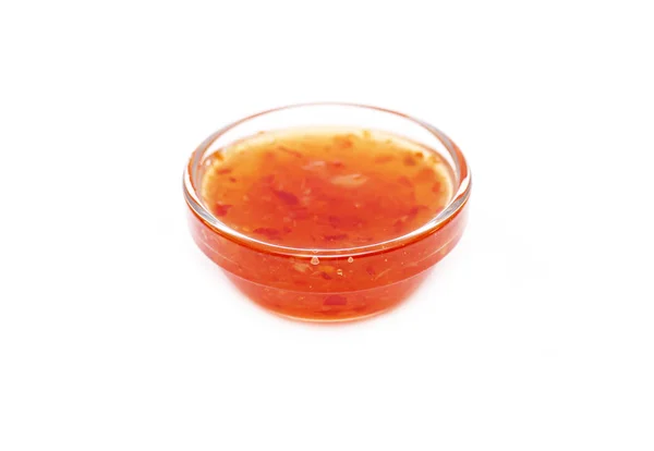 Bowl with sweet Chili Sauce, Chinese Chili Sauce isolated on white Background, top View