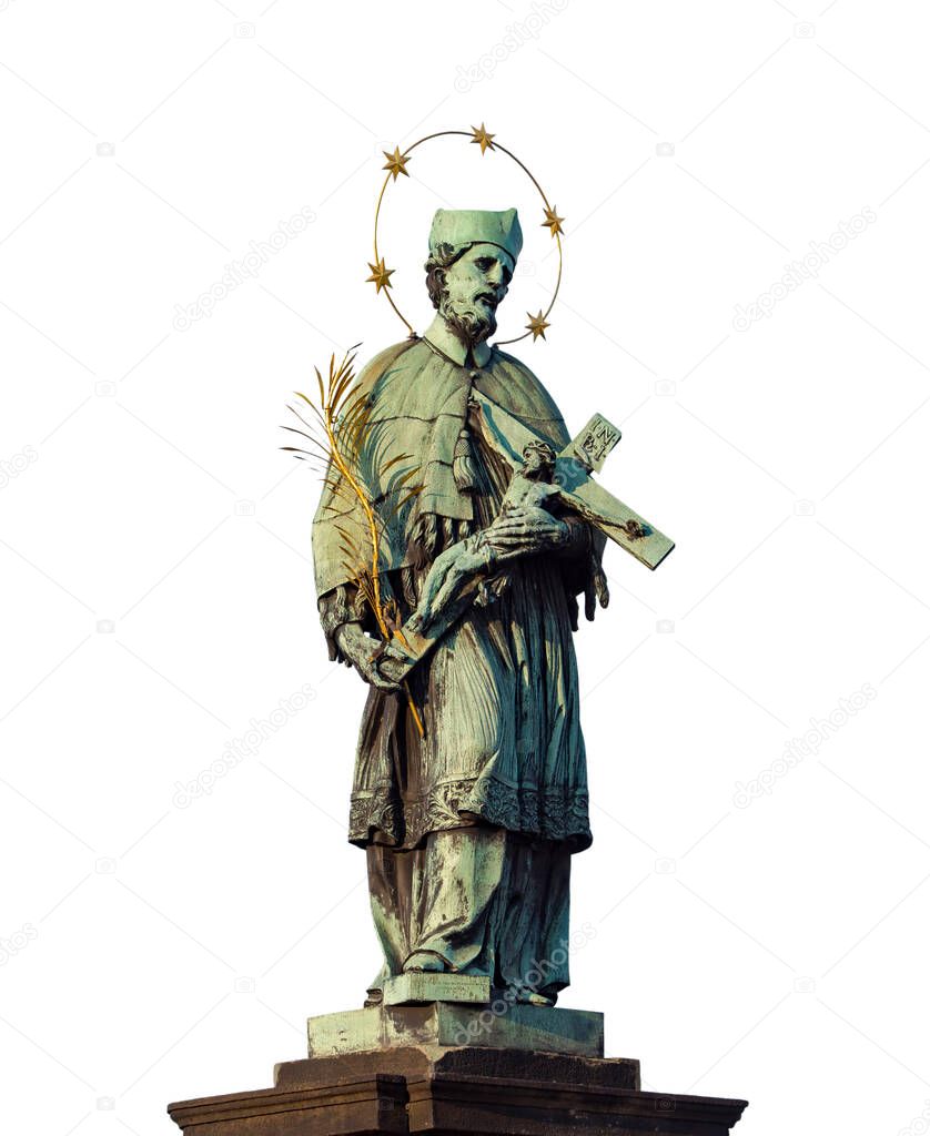 Isolated statue of the Holy Nepomuk at the Prague Charles Bridge in  Czech Republic, Prague