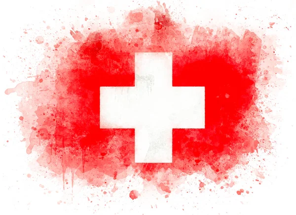 Sviçre Bayrağı Beyaz Kağıt Üzerinde Suluboya Sviçre Bayrağı — Stok fotoğraf