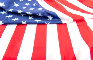 Doğal kumaş buruşmuş Amerikan bayrağı, paçavra Amerikan bayrağı üst görünümü doku veya arka plan, yüksek çözünürlüklü resim