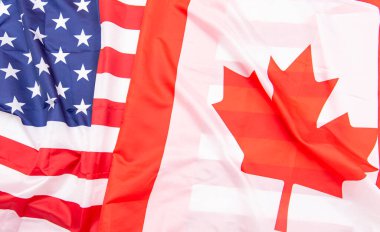 Arka plan olarak Kanada ve ABD bayrakları, Kanada ve Amerika bayrakları, üst manzara