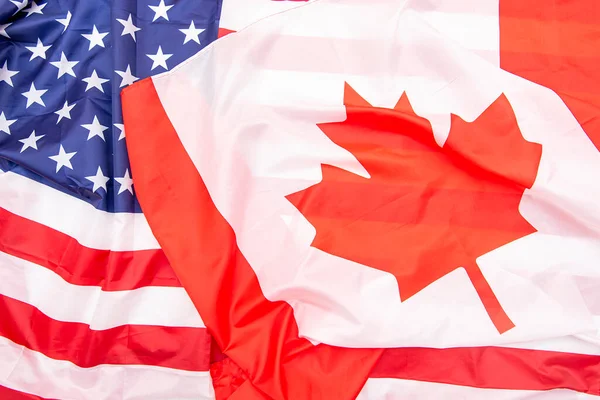 Tela Natural Banderas Canadá Estados Unidos Como Fondo Banderas Canadá —  Fotos de Stock