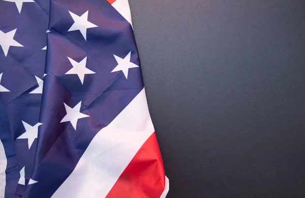 Stoff Usa Flagge Und Schwarze Tafel Als Hintergrund Für Text — Stockfoto