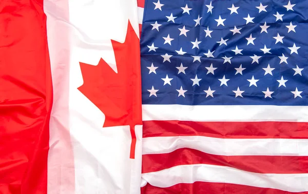 Σημαίες Καναδά Και Ηπα Φυσικό Ύφασμα Φόντο Σημαίες Καναδά Και — Φωτογραφία Αρχείου