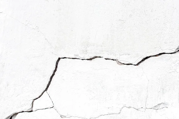 White concrete cracked wall with large crack, background or texture