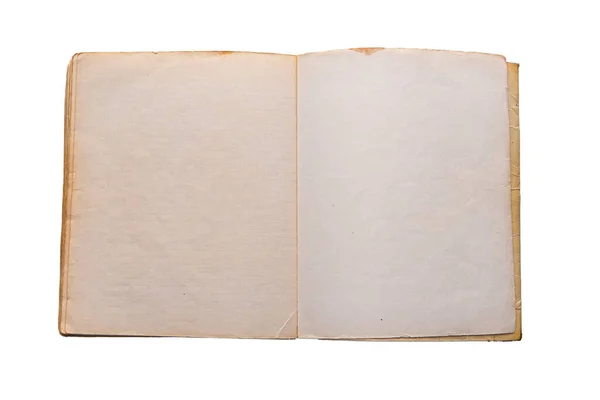 Cuaderno Vintage Envejecido Abierto Bloc Notas Blanco Aislado Sobre Fondo —  Fotos de Stock