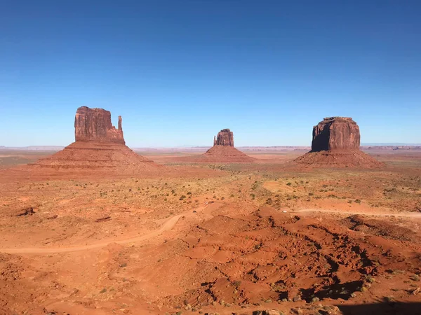 Amazing View Monument Valley Red Desert Blue Sky Clouds Morning — Stock Photo, Image