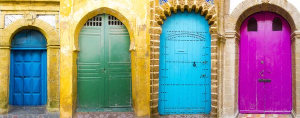 Serie Porte Tradizionali Marocchine Esterni Edifici Marocchini Porte Legno — Foto Stock