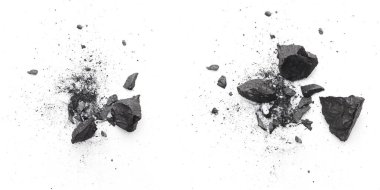 Pieces of broken black coal isolated on white background clipart