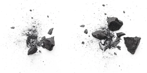 Kırık Siyah Kömür Parçaları Beyaz Arkaplanda Izole Edilmiş — Stok fotoğraf