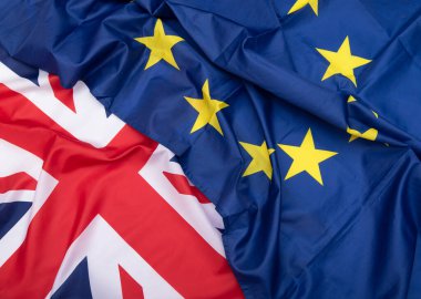 Brexit, Birleşik Krallık ve Avrupa Birliği kumaş bayrakları, konsept resim
