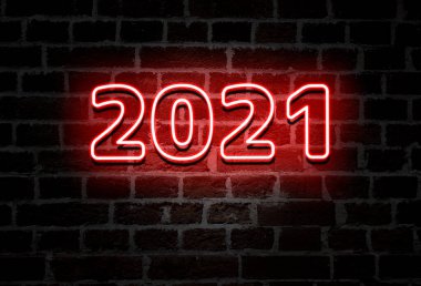 2021 tuğla duvarda kırmızı neon tabela metni, dekorasyon