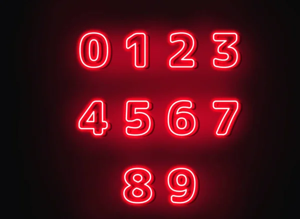 Conjunto Números Rojos Neón — Foto de Stock