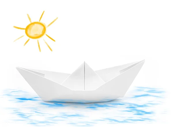 Paper Boat Water White Background — Stock Photo, Image