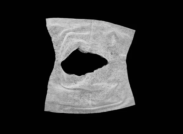 Used Wet Napkin Hole Isolated Black Background Ideas — Stock Photo, Image