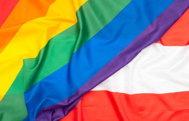 Avusturya 'nın Doğal Kumaş Bayrağı ve LGBT Gökkuşağı bayrağı, insan hakları konsepti