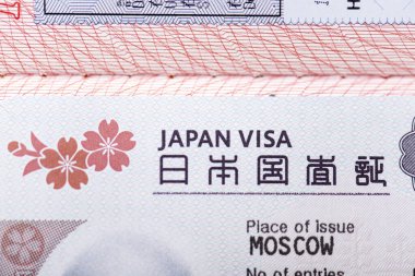 TOKYO - 22 Eylül: 22 Eylül 'de Tokyo' daki Rus pasaportunda Japonya Vizesi. 2020 Japonya 'da