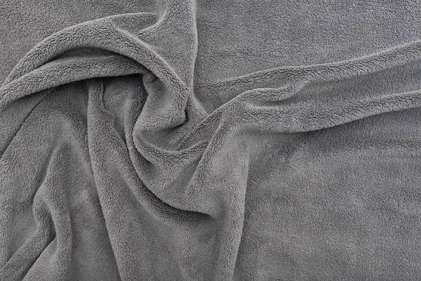 Fleece Close Warm Softness Grey Plaid Bed Top View Crumpled — Stock Photo, Image