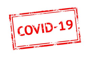 COVID-19 metin kırmızı kauçuk damga, konsept resim