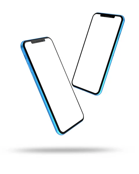 Blå Smartphones Med Blank Skärm Isolerad Vit Bakgrund — Stockfoto