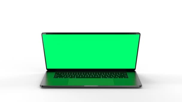 Laptop Med Blank Skärm Isolerad Vit Bakgrund Helheten Fokus 60Fps — Stockvideo