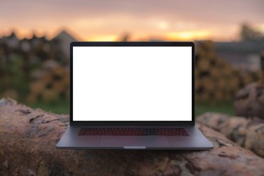 Boş ekran beyaz arka plan üzerinde izole sahip dizüstü bilgisayarı. Odak içinde laptop. Yüksek detaylı.