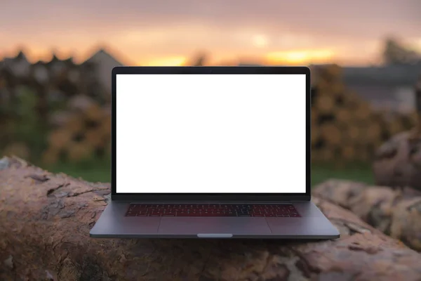 Portátil Con Pantalla Blanco Aislado Sobre Fondo Blanco Computadora Portátil —  Fotos de Stock