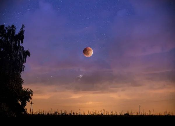 Red Eclipse Moon Starry Sky — Stock Photo, Image