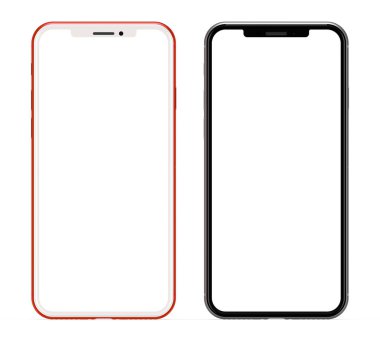 Akıllı telefonlar üzerinde beyaz izole boş ekran ile kümesi. Yüksek ayrıntıları.