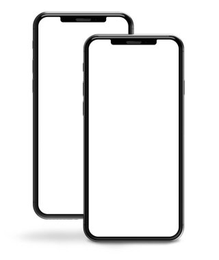 Siyah beyaz arka plan üzerinde izole boş ekran ile akıllı telefonlar. Yüksek detaylı.