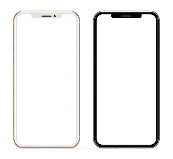 Set of smartphones with blank screen, isolated on white. High details.