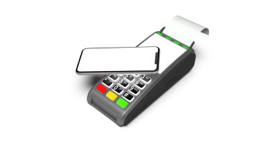 Ödeme terminal beyaz arka plan üzerinde izole. Üstten görünüm.