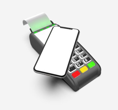 Ödeme terminal beyaz arka plan üzerinde izole. Üstten görünüm.