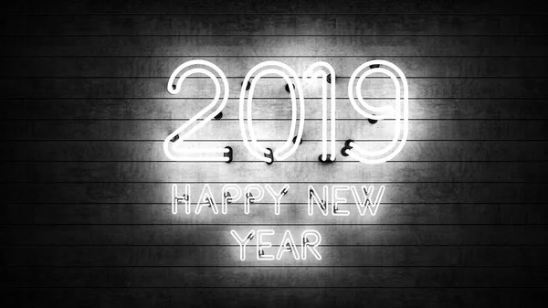 Feliz Ano Novo 2019 Formas Néon Com Luzes — Fotografia de Stock