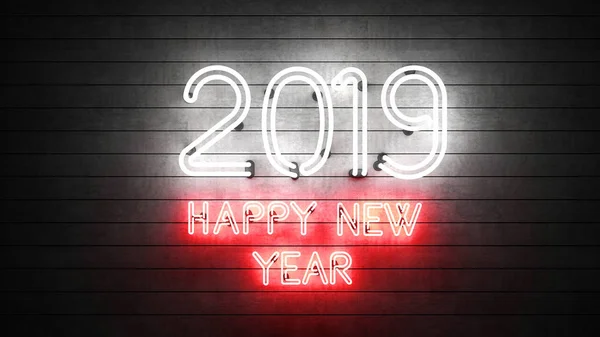 Happy New Year 2019 Neon Shapes Lights — Stock Photo, Image
