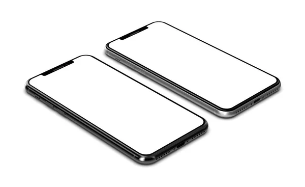 Silver Och Svart Smartphones Med Blank Skärm Isolerad Vit Bakgrund — Stockfoto
