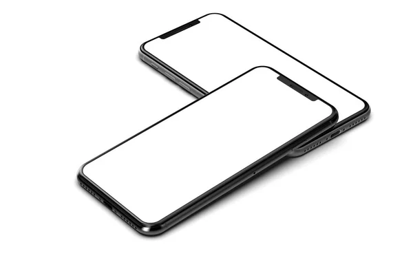Silver Och Svart Smartphones Med Blank Skärm Isolerad Vit Bakgrund — Stockfoto