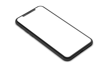 Beyaz arka plan üzerinde izole boş ekran ile siyah smartphone.