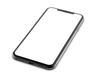 Beyaz arka plan üzerinde izole boş ekran ile siyah smartphone.