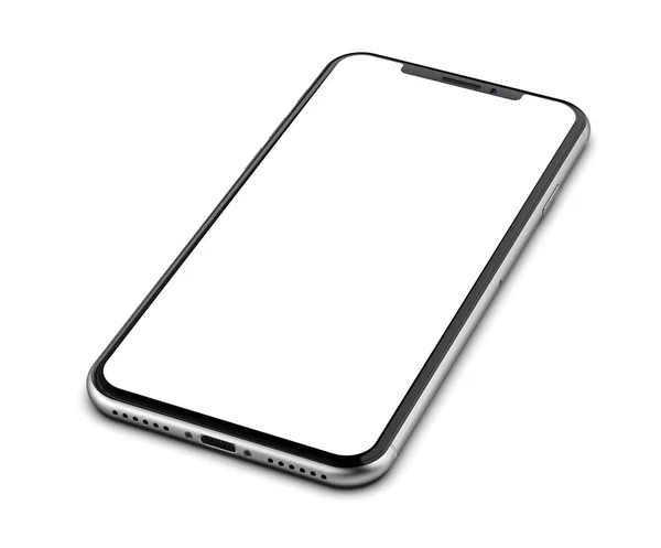 Smartphone Plateado Con Pantalla Blanco Aislado Sobre Fondo Blanco —  Fotos de Stock